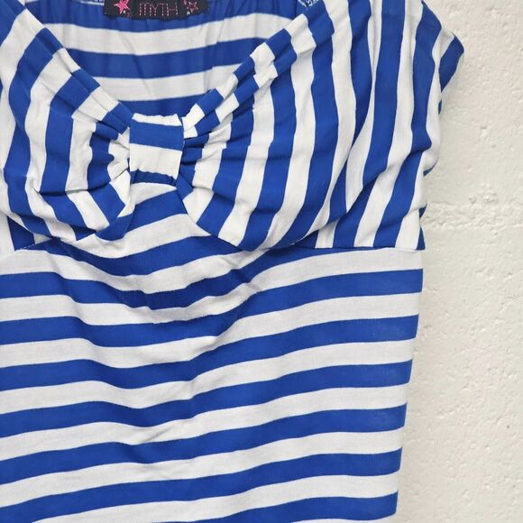 Vtg Womens Y2K Babydoll Tank Top Sz S Sweetheart Neck Blue Striped V Neck Preppy - Picture 2 of 7